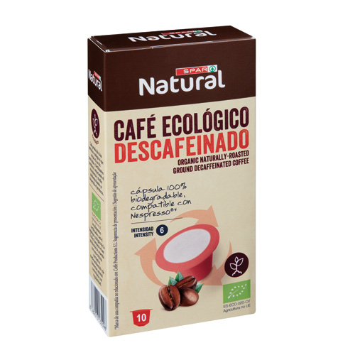 CAFÉ ECOLÓGICO SPAR NATURAL DESCAFEINADO CÁPSULAS BIODEGRADABLES 10 UDS. -  SPAR