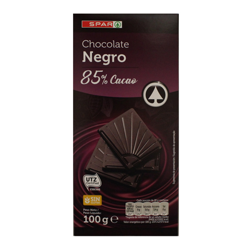 Chocolate Negro 85 Porciento Cacao 100 Gr Spar