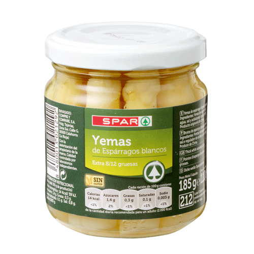 YEMAS DE ESPÁRRAGOS BLANCOS EXTRA 9/12 SPAR FRASCO 250 ML.
