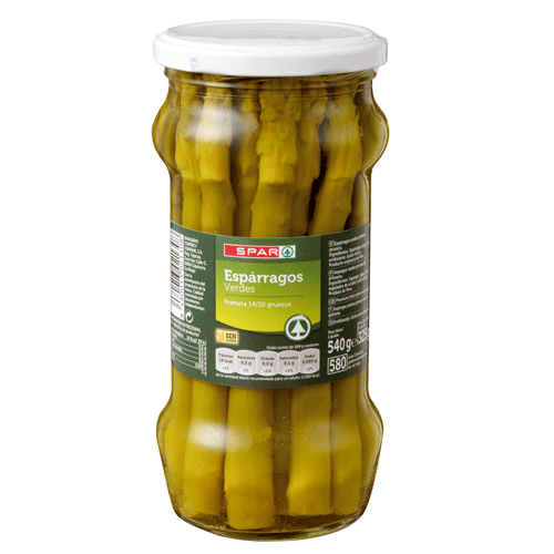 ESPÁRRAGOS VERDES 14/20 SPAR FRASCO 580 GRS.