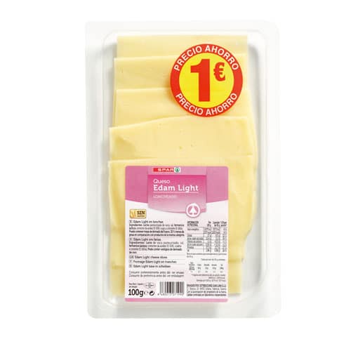 QUESO EDAM LIGHT SPAR LONCHAS 100 GRS.