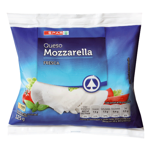 QUESO MOZZARELLA FRESCA SPAR 125 GRS.