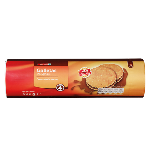 GALLETAS RELLENAS DE CHOCOLATE SPAR 500 GRS. (MAXI GALLETAS)
