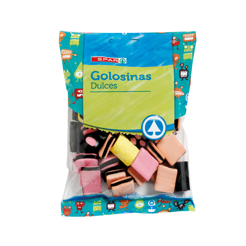 GOLOSINAS REGALIZ NEGRO CON RELLENO SABORES SPAR 200 GRS.