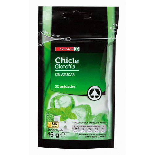 CHICLE CLOROFILA SIN AZÚCAR SPAR 32 UND.