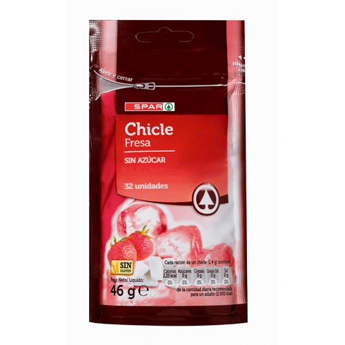 CHICLE FRESA SIN AZÚCAR SPAR 32 UND.