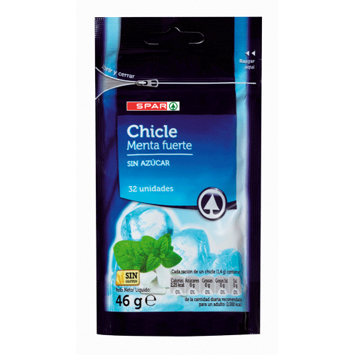 CHICLE MENTA FUERTE SIN AZÚCAR SPAR 32 UND.