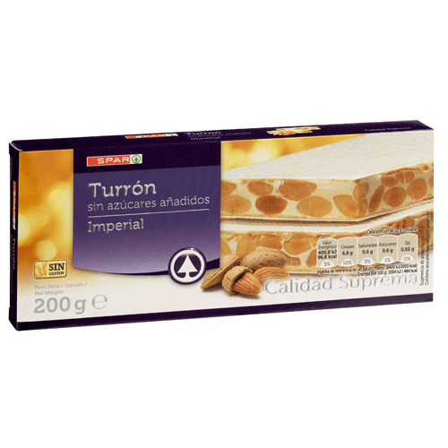 TURRÓN IMPERIAL SIN AZÚCARES AÑADIDOS SPAR 200 GRS.