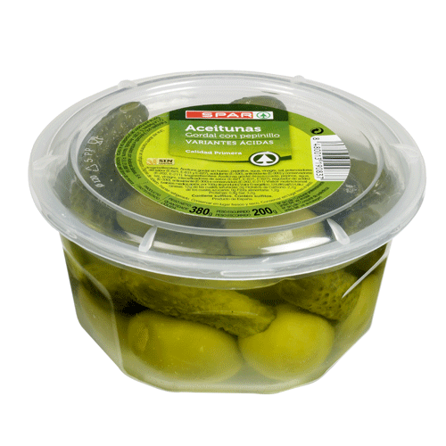 ACEITUNA GORDAL CON PEPINILLO SPAR TARRINA 380 G