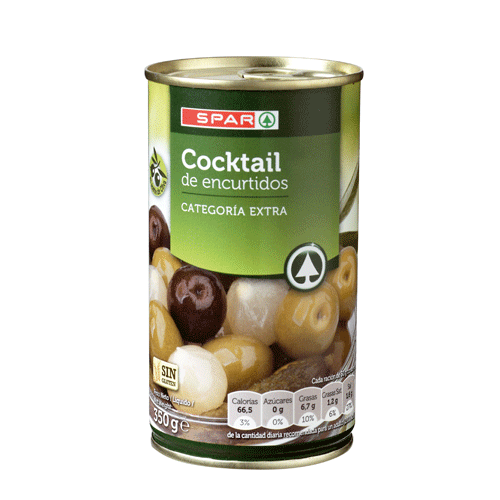 COCKTAIL DE ENCURTIDOS EN ACEITE DE OLIVA SPAR LATA 350 GRS. P.N.