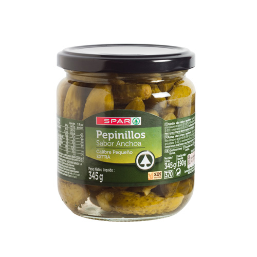 PEPINILLOS SABOR ANCHOA SPAR 370 ML.