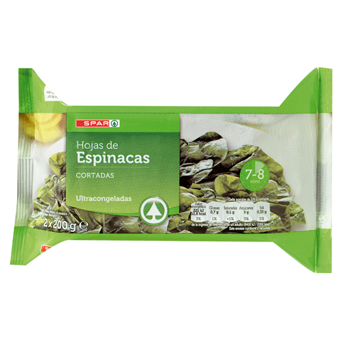 HOJAS DE ESPINACAS CORTADAS SPAR 2X200 GRS.