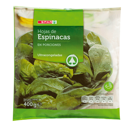 HOJAS DE ESPINACAS EN PORCIONES SPAR 400 GRS.