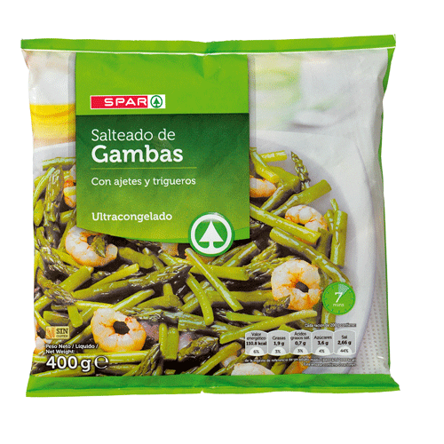 SALTEADO DE GAMBAS CON AJETES Y TRIGUEROS SPAR 400 GRS.