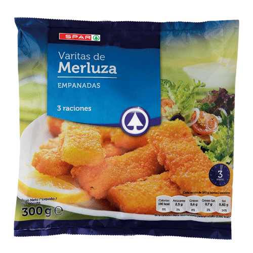 VARITAS DE MERLUZA EMPANADAS SPAR 300 GRS.