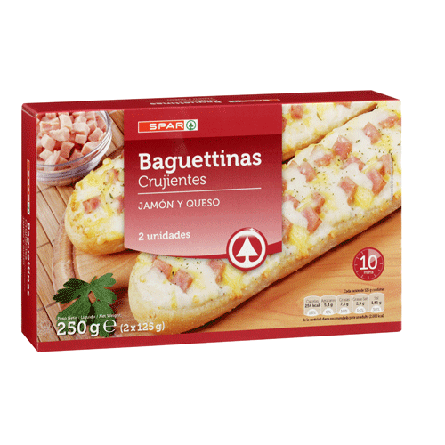 BAGUETTINAS JAMÓN Y QUESO SPAR 2 UND. 125 GRS.