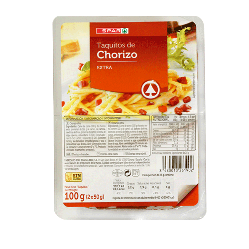 TAQUITOS DE CHORIZO SPAR 2X50 GRS.
