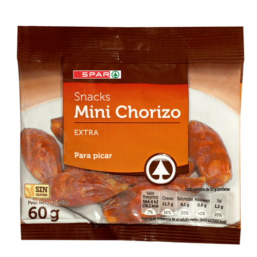 SNACKS MINI DE CHORIZO SPAR 60 GRS.