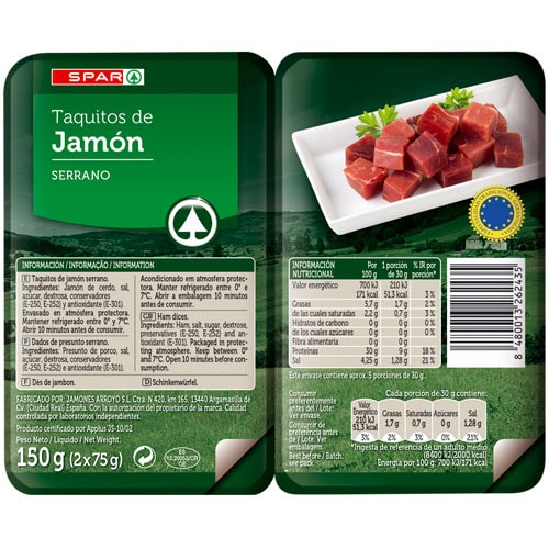 TAQUITOS DE JAMÓN SPAR BARQUETA 2X75 GRS.
