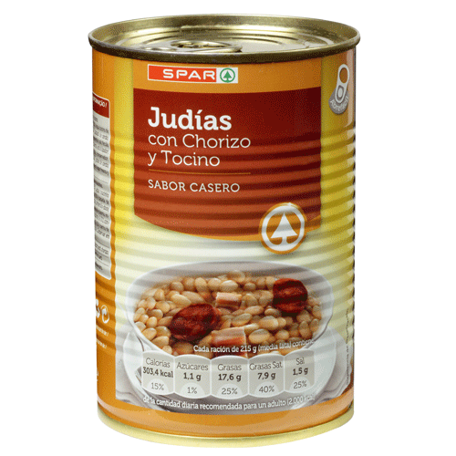 JUDÍAS CON CHORIZO Y TOCINO SPAR 430 GRS. F.A.