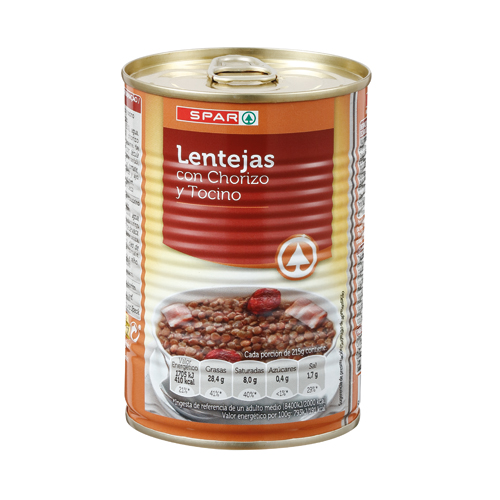LENTEJAS CON CHORIZO Y TOCINO SPAR 430 GRS. F.A.