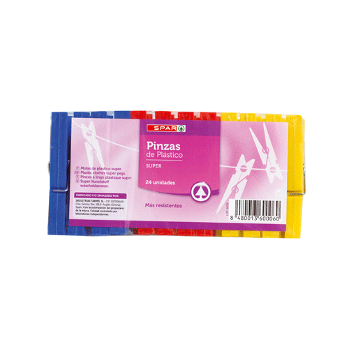 PINZAS PLÁSTICO SUPER FUERTES SPAR 24 UND.