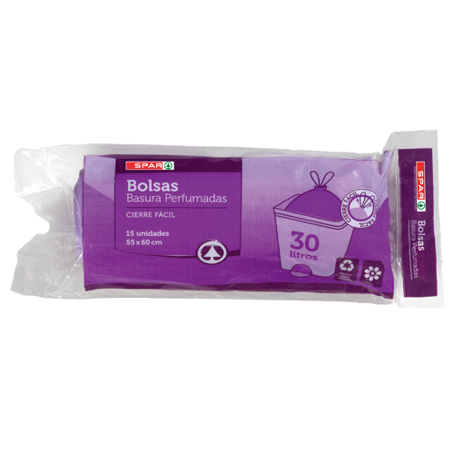 BOLSA BASURA AUTOCIERRE PLEGADAS PERFUMADAS 55X60 SPAR 15 UND.