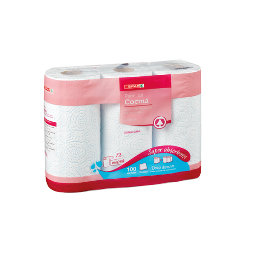 PAPEL DE COCINA SPAR MAXI COMPACTO DECORADO DOBLE CAPA PACK-3