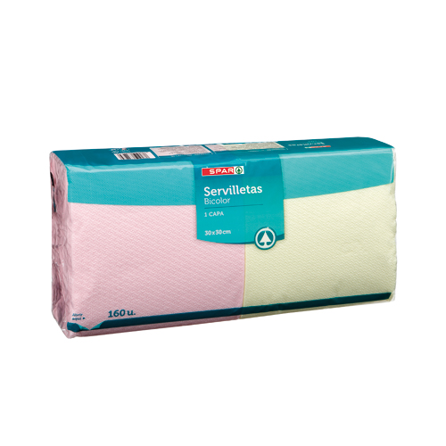 SERVILLETAS BICOLOR SPAR 1 CAPA 30x30CM. 160 UND.