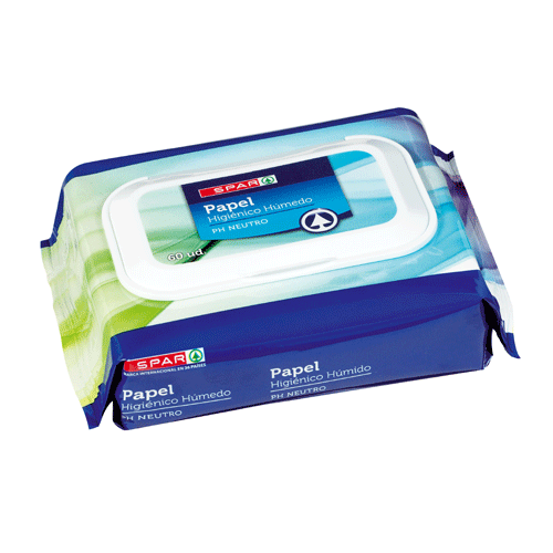 PAPEL HIGIÉNICO HÚMEDO SPAR CON TAPA 60 UND.
