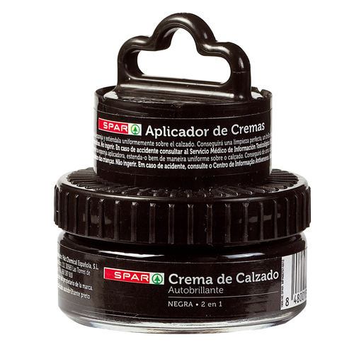 KIT CREMA CALZADO AUTOBRILLANTE+ESPONJA NEGRO SPAR 50 ML.