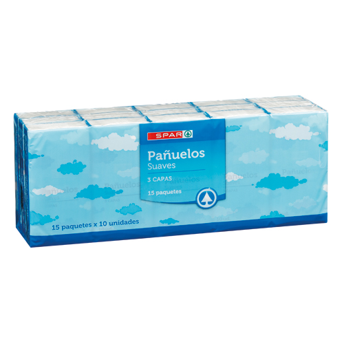 PAÑUELOS DE BOLSILLO SUAVES SPAR 3 CAPAS 15 PAQUETES DE 10 UND.
