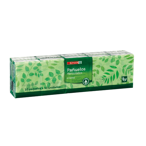 PAÑUELOS DE BOLSILLO MENTOLADOS SPAR 10 PAQUETES DE 10 UND.
