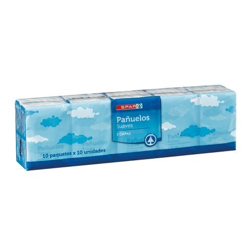 PAÑUELOS DE BOLSILLO MINI SUAVES SPAR 3 CAPAS 10 PAQUETES DE 10 UND.