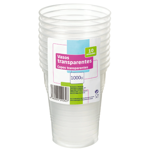 VASOS TRANSPARENTES 1 L. 10 UND.