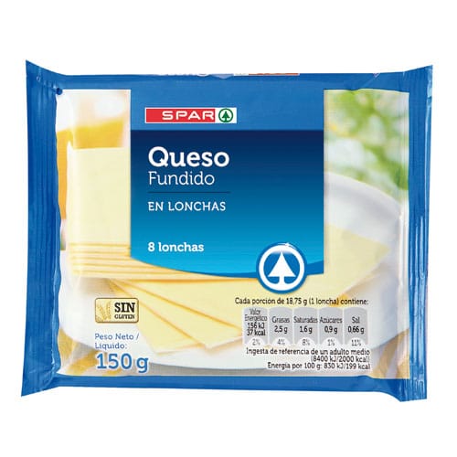 QUESO FUNDIDO EN LONCHAS SPAR 150 GRS.