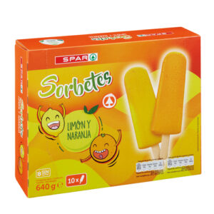 SORBETES DE LIMÓN Y NARANJA SPAR 10 UND. 65 ML.