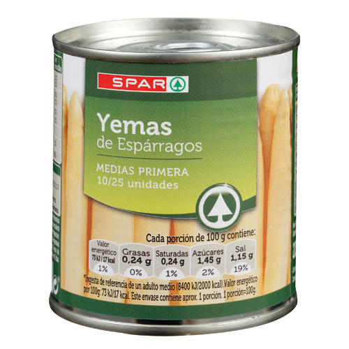 YEMAS DE ESPÁRRAGOS BLANCOS DELGADOS SPAR 228 ML.