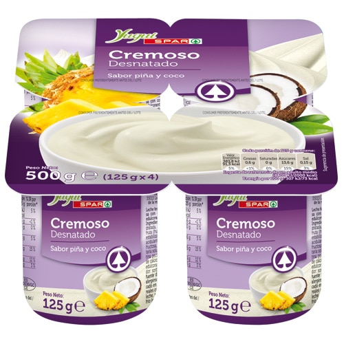 YOGUR DESNATADO CREMOSO PIÑA-COCO YUGUI SPAR 125 GRS PACK-4