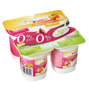 YOGUR YUGUI SPAR TROZOS MELOCOTON 0% AZ&Uacute;CARES A&Ntilde;ADIDOS 0% M.G. 125 GRS PACK-4