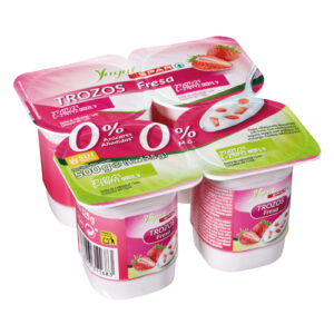 YOGUR YUGUI SPAR TROZOS DE FRESA 0% AZ&Uacute;CARES A&Ntilde;ADIDOS 0% M.G. 125 GRS PACK-4