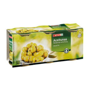 ACEITUNAS RELLENAS DE ANCHOA EXTRA SPAR 280/300 120 GRS. P.N. PACK-3