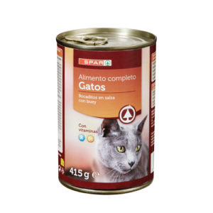ALIMENTO GATOS BOCADITOS EN SALSA CON BUEY SPAR 415 GRS.