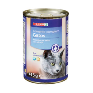 ALIMENTO GATOS BOCADITOS EN SALSA CON SALMON SPAR 415 GRS.