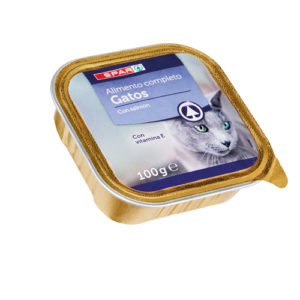 ALIMENTO GATOS CON SALMÓN SPAR TARRINA 100 GRS.