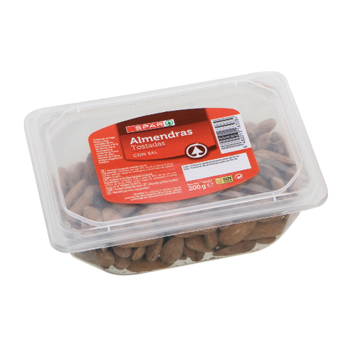 ALMENDRAS LARGUETA TOSTADAS CON SAL SPAR BANDEJA PET 200 GRS.