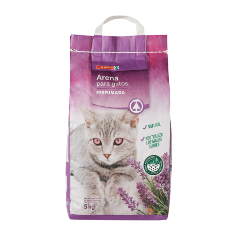 ARENA PARA GATOS ABSORBENTE PEFUMADA SPAR 5 KG.