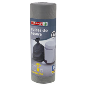 BOLSA BASURA ALTA DENSIDAD DOMÉSTICA GRIS SPAR 55X60 30 LT. 20 UND.