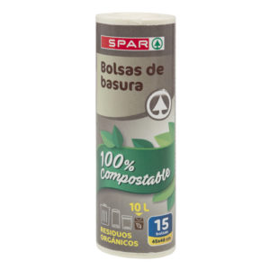 BOLSA BASURA 100% COMPOSTABLE RESIDUOS ORGÁNICOS SPAR 45X48 10 LT. 15 UND.