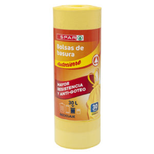 BOLSA BASURA MEDIA DENSIDAD AUTOCIERRE RECICLAJE SPAR 55X60 30 LT. 30 UND.